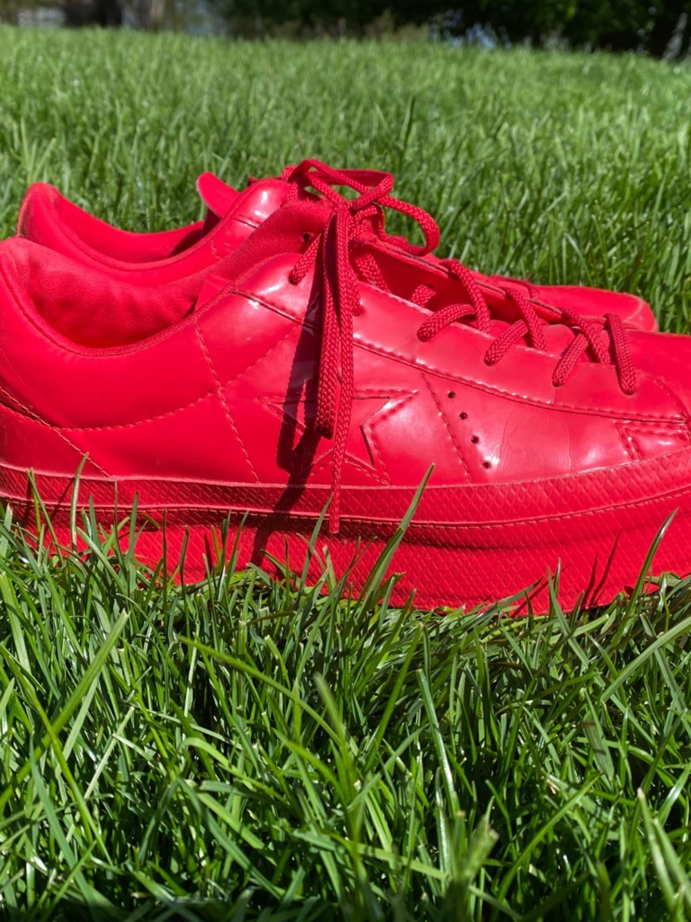 All Red Vinyl Converse One Star Shoes Sneakers